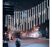 DINOWIN Waterproof Solar Meteor Shower Lights - 30cm, 10 Tubes, 360LEDs, Falling Raindrop Lights for Outdoor, Wedding, Christmas Tree Decoration (White)