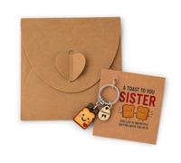 DINSAGE I Loaf You Wooden Keyring, Cute Toast Bread Pun Gift for Mum Dad Sister, Novelty Keepsake Keyring Birthday Present (Sister)