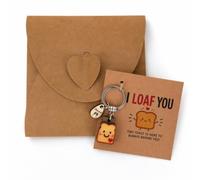 DINSAGE I Loaf You Wooden Keyring, Cute Toast Bread Pun Gift for Mum Dad Sister, Novelty Keepsake Keyring Birthday Present