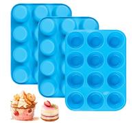 DINSONG 3PCs Round Silicone Moulds: Cylinder & Round Cake, Chocolate & Candy Molds - 12 Cavity Ice Cube, Mini Muffin & Jelly Mold - Blue