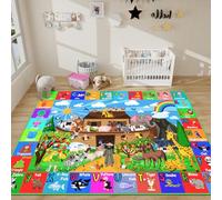 DINSUMRUG ABC Kids Rug for Playroom 150×100 CM Noah's Ark Animals Rug Baby Play Mat Alphabet Mat Shape Color Classroom Carpet Kids Playroom Early Learning Carpet for Preschool Toddlers Tummy Time