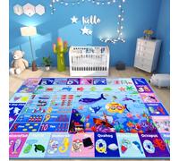 DINSUMRUG ABC Kids Rug for Playroom 150×100 CM Ocean Rug Baby Play Mat Alphabet Mat Sea Animal Number Shape Classroom Kids Playroom Carpet Early Learning Carpet for Preschool Toddlers