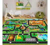 DINSUMRUG Kids Rugs for Playroom 150×100CM Dinosaur Car Play Mat Robot Dinosaur Park Road Educational Dino Road Rug for Toy Car Jurassic Themed Play Carpet for Kids, Toddlers, Nursery, Classroom