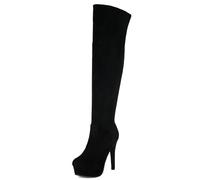 DINTAHA Black Faux Suede Thigh High Platform Stiletto Boots Over The Knee High Heel Boots