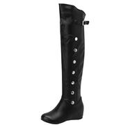 DINTAHA Black Flat Thigh High Wedge Boots Hidden Wedge Over The Knee Boots for Women