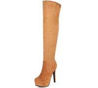 DINTAHA Brown Faux Suede Thigh High Platform Stiletto Boots Over The Knee High Heel Boots