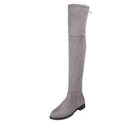 DINTAHA Grey Faux Suede Thigh High Flat Boots Low Heel Over The Knee Tie Up Fall Long Boots