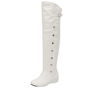 DINTAHA White Flat Thigh High Wedge Boots Hidden Wedge Over The Knee Boots for Women