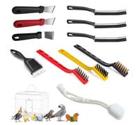 DINTSTYLE 11-Piece Set Bird Cage Cleaner,Small Animal cage Cleaning Tool Plastic and Stainless Steel Cleaning Brush Long Handle Cleaning Brush Spatula Bird Cleaning Bird Drops Multipurpose Cleaning