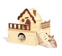 DINTSTYLE Wooden Hamster Platform and Dwarf Hamster House,Cute Syrian Hamster Tiny House Hideout,Large Balcony Lookout Holes,for Dwarf Gerbils and Mouse Mice Rat Other Small Animals(G)