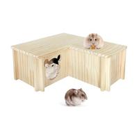 DINTSTYLE Wooden Hamster Platform and Dwarf Hamster House,Cute Syrian Hamster Tiny House Hideout,Large Balcony Lookout Holes,for Dwarf Gerbils and Mouse Mice Rat Other Small Animals(F)