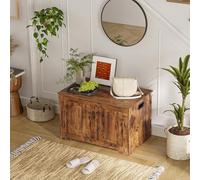 DINZI LVJ Storage Chest, 31.5”Wooden Storage Trunk with 2 Safety Hinges, Entryway Storage Bench with Flip-Top, Sturdy Shoe Bench for Living Room, Bedroom, Easy Assembly, Rustic Brown