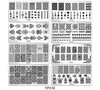 Dioche 10Pcs Set Nail Stamping Plates with Silicone Clear Stamper Scraper Flowers Geometry Printing for Nail Art Stamping Plates Manicure Art Tool Kit (YZTZ-02)