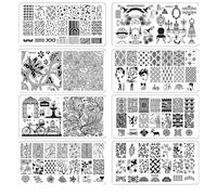 Dioche 10Pcs Set Nail Stamping Plates with Silicone Clear Stamper Scraper Flowers Geometry Printing for Nail Art Stamping Plates Manicure Art Tool Kit (YZTZ-04)