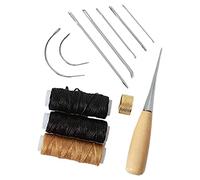 Dioche 12Pcs Leather Craft Tools Kit - Durable Sewing Needles with Waxed Thread Cord for DIY Leather Repair - Complete Sewing Awl & Thimble Included