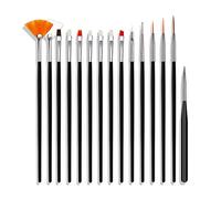 Dioche 15pcs Nail Art Brush Set, Ergonomically Designed Smooth Handle Lightweight Kit with Advanced Nylon Fiber Hair for Gel French Nails 3D Painting DIY Salon Home Use (Black)