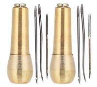 Dioche 2 Set Copper Handle Sewing Awl Taper Leather Shoe Repair Tool Leather Craft Needle Kit