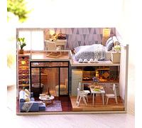 Dioche 3D Wooden Puzzle Dollhouse Kit with Handmade Toy Furniture for Girls - DIY Doll House Kit - Educational and Decorative Piece