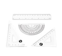 Dioche 4 Pieces Clear Plastic Geometry Tool Ruler Set - Durable Rulers for Math Class & Office Supplies - Includes 6-Inch Straight Ruler, Rulers & Protractor