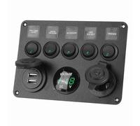 Dioche 5 Gang LED Toggle Switch Panel with Digital Voltmeter for RV, Car, Motorboat - Universal, Red (Green)