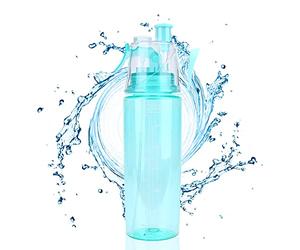 Dioche 600ML Drinking and Misting Sports Water Bottle, Portable Clear Plastic Spray Cup Head Anti-Leak Water Bottle Mister Spray Bottle with Scale for Sports Running Cycling Climbing Outdoor (Blue)