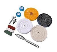 Dioche 6in Polishing Wheel Set, 12Pcs Buffing Wheels for Bench Grinder with | 4 Cloth Compounds (denim, Cotton, flannel), 3 Polishing Bars, Drill Shank, Cleaning Rake, Wrench, for Metal Wood Jewelry