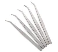 Dioche Angled Tweezers for Sewing, 5pcs Curved Tweezer Stainless Steel Positioning Tweezers Sewing Machine Accessories