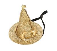 Dioche Animal Wizard Hat Adjustable Moon Star Pattern Top Hat for Small Animals - Ideal for Hamsters, Guinea Pigs, Lizards, and More! Perfect Pet Decoration Gift (Gold)