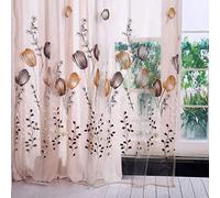 Dioche Blue Net Curtains 100 * 200cm Tulip Tulle Curtain Sheer Drape - Beautiful Floral Design for Home, Balcony & Restaurant Decor (Orange)