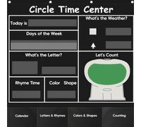 Dioche Circle Time Center Pocket Chart with 221 Cards for Preschool (Black) | 39.8x39.8 Inch, 420D Oxford Fabric, Sturdy Grommets, 4 Storage Pockets, Interactive for Group Activities