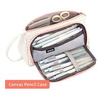 Dioche Cute Pencil Box Bag. This Large-Capacity Canvas Pencil Bag Features a Holder and Mesh Pocket, Making It Suitable for Students and Children to Store Stationery, Makeup (Canvas)