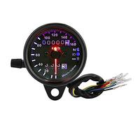 Dioche DC 12V Universal Motorcycle LED Backlight Dual Odometer Speedometer Gauge - High Sensitivity, Shockproof Aluminum Housing, with LED Indicator Lights for Headlight and Turn