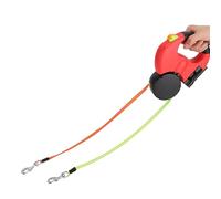 Dioche Dog 2 Dog Pet Walking Lead Automatic Extendable Retractable Dual-Headed Leash with LED Light for Dogs and Cats - 300cm Chew-Resistant, 360° Rotatable, Safe Walking Solution (Red)