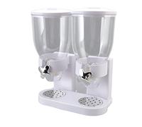Dioche Double Cereal Dispenser ABS Dry Food Dispenser Cereal Containers 17.5 Oz Each Capacity for Cereal Dog Food or Snack Dispenser (White)