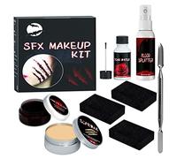 Dioche Halloween Makeup Wax Kit SFX Effects for Burns Cuts Wounds Safe Non Material with Fake Blood Gel Scar Water Spray Cosplay Carnival Haunted Houses (Set 1: Halloween cosmetic bag)