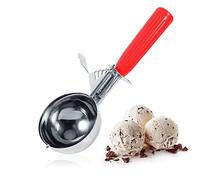 Dioche Ice Cream Scoop, Polished Stainless Steel Ice Cream Spoon with Easy Trigger, Scoop for Ice Cream, Rice, Melon Balls, Cookies, Cakes, Fruit, Mashed Potatoes, Dough, Kitchen Tool (5.2CM-Red)