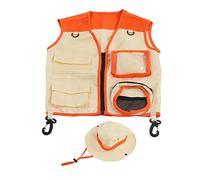 Dioche Kids Outdoor Adventure Vest & Hat Set for Exploration & Cosplay - Washable, Soft, and Skin-Friendly Costume for Camping & Travel - Green, Fits Children 39.4-55.1in (Orange)