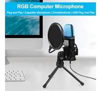Dioche Microphone USB Microphone This RGB Seven-color Illuminated USB Condenser Features a Shockproof Design and Is Suitable for Gaming, Music Creation, and Video calls. It's
