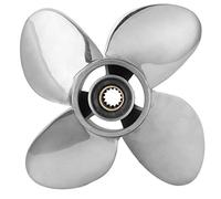 Dioche Outboard Propeller 4 Blades Stainless Steel 14 Spline Teeth Fit for Engine, Compatible with, 3-Inch Gearcase Replacement Part