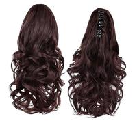 Dioche Ponytail Extensions Claw Clamp/Holder | Mid-Length Curly Wavy Synthetic Hairpiece for Women | Natural Look | 5 Color Choices (Brown Black)