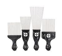 Dioche Professional 4PCS Black Metal Afro Hair Comb Set Curly Styling Tools Steel Needle Combs for Haircare Plastic 27cm