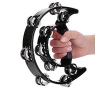 Dioche Tambourine Double Jingles Double-row Brass Bells, Handbells, Percussion Instruments with a Crisp, Rhythmic Sound, Suitable As Musical Companions for Children and adults. (Black)