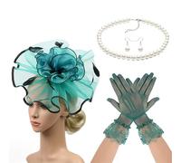 Diogeynu 1920s Cosplay Costume Accessories For Women Halloween Costume With Feathered Veil Headpiece Necklace Earring Gloves Occasion Gloves And Headpiece