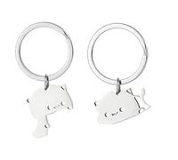 Diogeynu 2Pcs Stainless Steel Lovely Keychain Couple Lover Animal Matching Keyring Pendants Valentines Day Gift Bag Pendant Cartoon Keychain Accessory