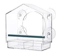 Diogeynu Acrylic Window Bird Feeder Strong Suction Cups Weatherproof With Shield Roof Drain Holes Outdoor Clear Bird House
