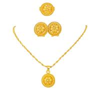 Diogeynu Elegant Gold Color Jewelry Set Stylish Accessory with Necklace Earrings and Rings for Bride and Special Occasions