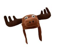 Diogeynu Reindeer Moose Plush Hat With Lovely Animal Ears Comfortable And Fun Headcover Animal Shape Hat For Everyone Wear