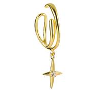Diogeynu Silver-Color Four-Pointed Star Ear Clip Earrings No Pierced Simple Small Round Ear Bone Clip Earrings Without Piercing Non Pierced for Girls Men Women