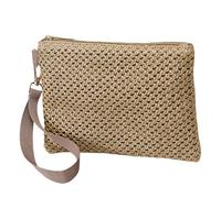 Diogeynu Stylish Womens Wristlet Bag Handwoven Straw Solid Color Small Envelope Handbag Purse With Wrist Strap For Beach Vacation Casual Straw Bag