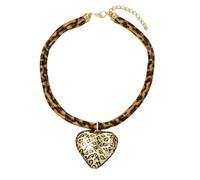 Diogeynu Trendy Double Layer Heart Pendant Necklace With Adjustable Leopard Print Cord Vintage Styles Neckchain Jewelry For Women Unique Design Necklace